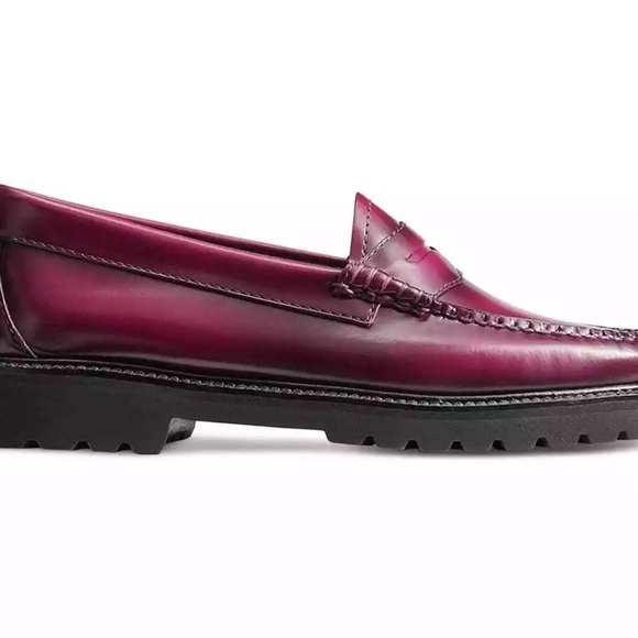 G.H.BASS Women's Plum Leather Whitney Candy Lug Weejun Loafer Flats - Plum - 8 - Picture 4 of 6